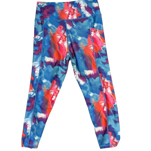 Nine West Active Womens Multicolor Tie Dye Print High-Waist Capri Leggings M - Picture 4 of 4